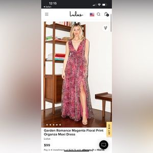 Lulus NWT Garden Romance Magenta Floral Print Maxi Dress